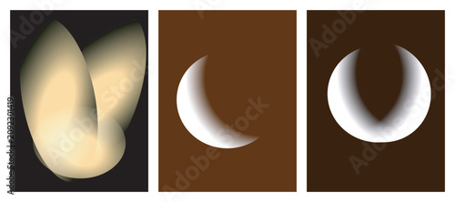 Abstract minimalist vector set featuring soft gradient shapes and crescent moon design elements