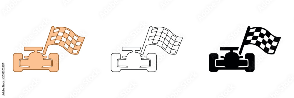 Obraz premium Formula 1 race car with checkered flag icon symbolizing victory and speed