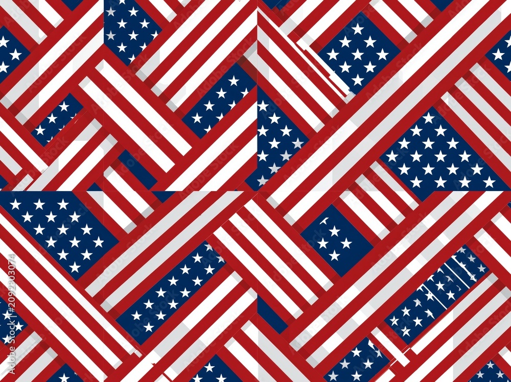 Fototapeta premium American national flag geomatics shape. Happy Independence Day. USA. Seamless geometric pattern. Template for background, banner, card, poster. Vector flat design for poster, card, wallpaper, packing.