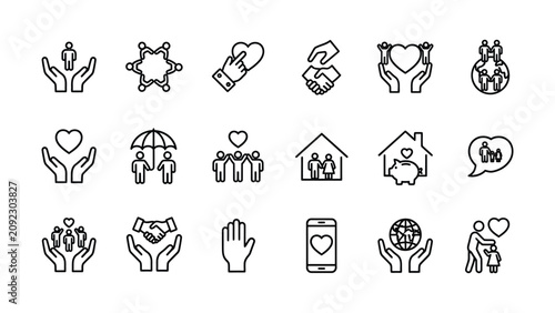 Bild auf Leinwand Line icons of people helping each other and showing love and support