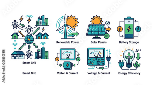 Konstfotografi Smart Grid Technology: Renewable Energy, Solar Panels, Battery Storage, Voltage