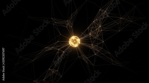 Glowing Digital Network Sphere with Abstract Connection Lines on Black Background