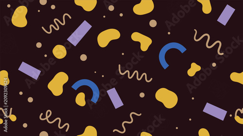 Tableau sur toile Seamless pattern with memphis style geometric shapes and squiggles on dark brown