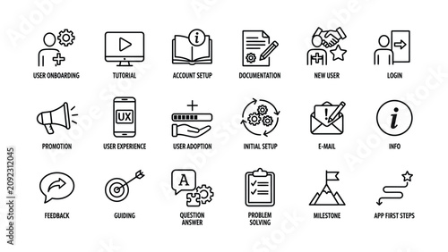 Bild auf Leinwand Set of line icons for user interface and user experience concepts  various funct