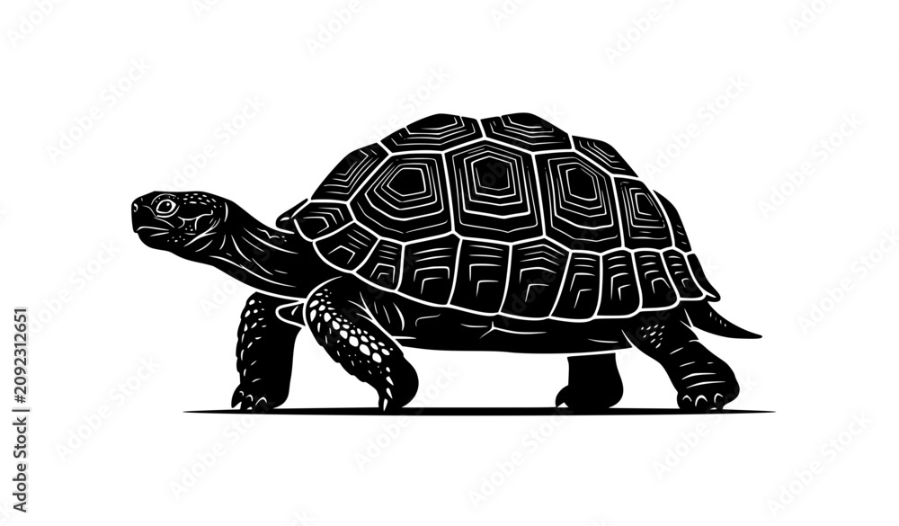 Fototapeta premium Turtle Tortoise Silhouette Vector Illustration, Black Reptile Walking Isolated on White Background Clipart
