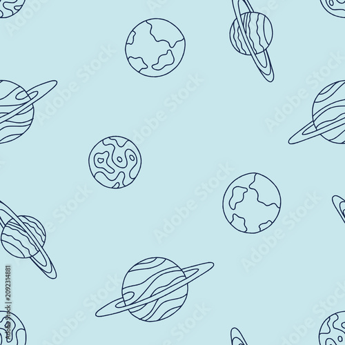 Outline Planet Space Vector Seamless Pattern Background for Surface Print Fabric Fashion Wrapping