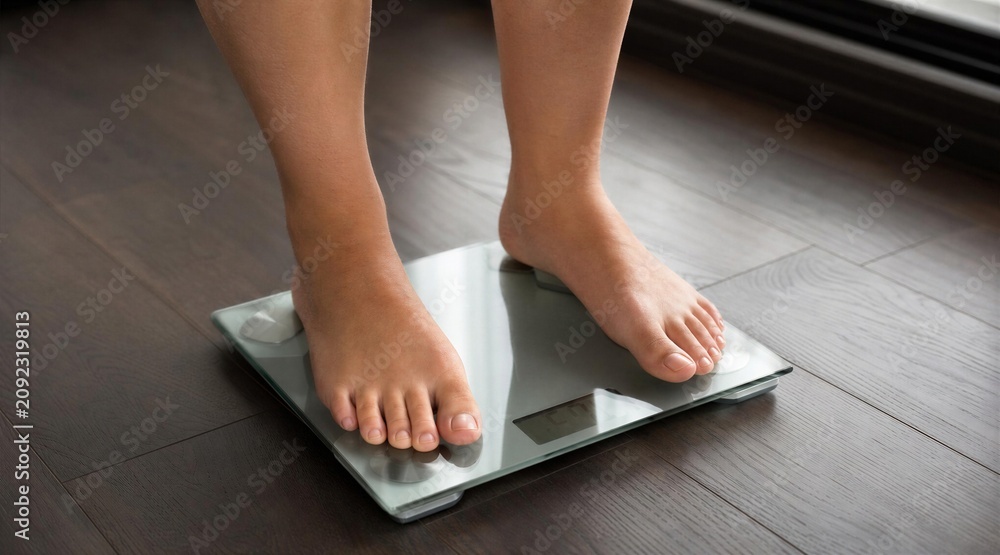 Fototapeta premium Person standing on digital bathroom scale