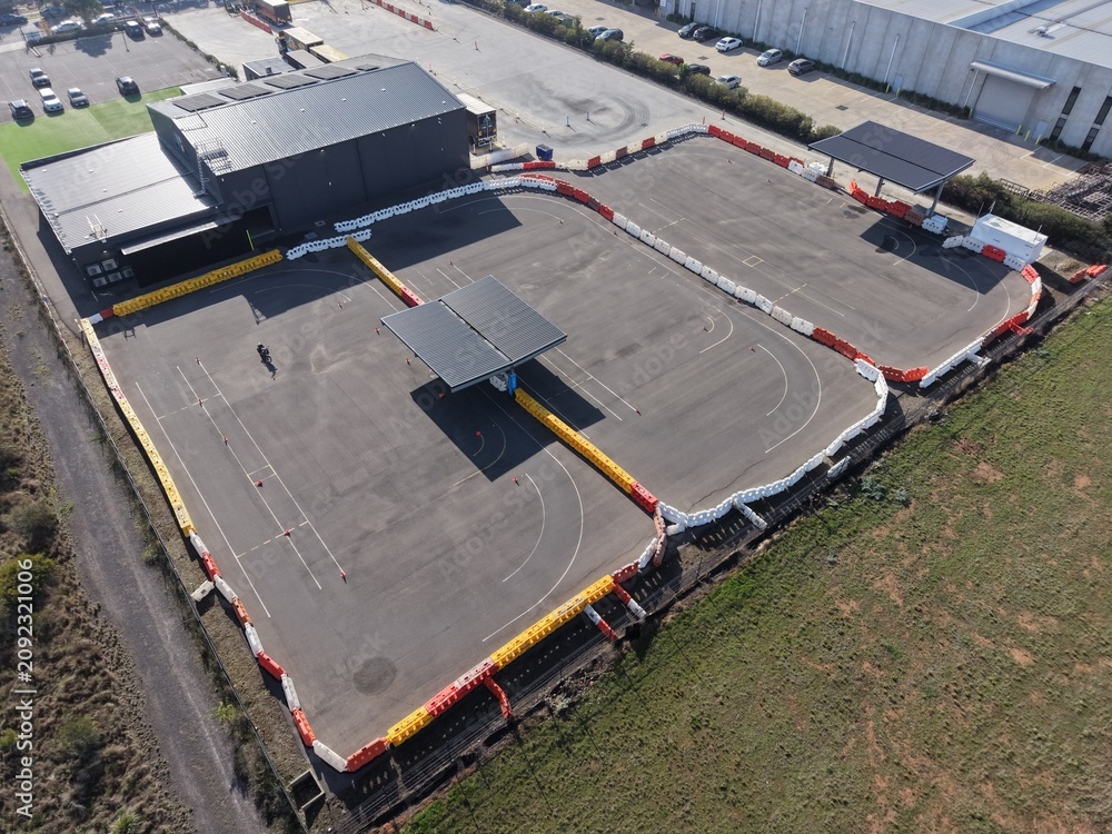 Naklejka premium Aerial view of an empty driving training facility