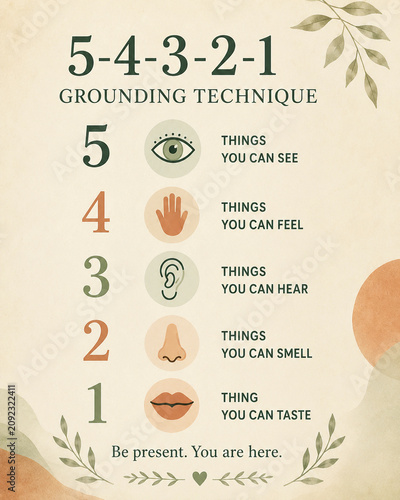 5 4 3 2 1 Grounding Technique Mindfulness Poster