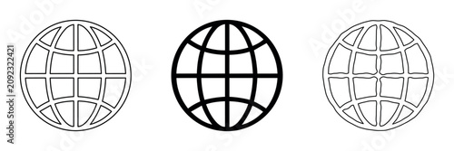 Collection of three globe icons in different styles, representing global connection
