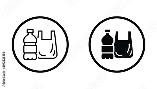 Canvastavla Plastic bottle and bag waste recycling icon set in outline and solid style repre