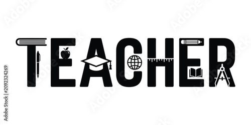 Teacher word graphic with educational icons