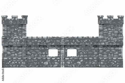 Fotografía Stone castle wall with battlements gray vector illustration on white background