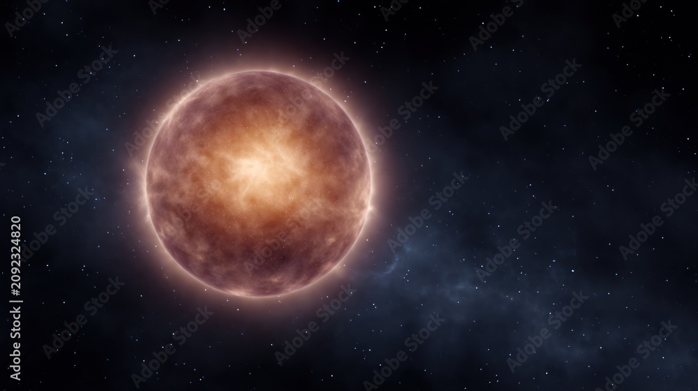 Obraz premium A bright star glows warmly amid the dark expanse of space and galaxies