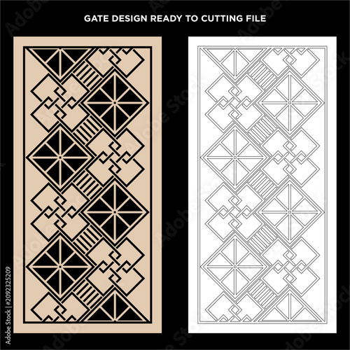 Modern Geometric Wooden, Metal Gate Design Ready to Cut, CNC Laser Cut Vector Panel, Decorative MS Gate Pattern for Exterior Entrance