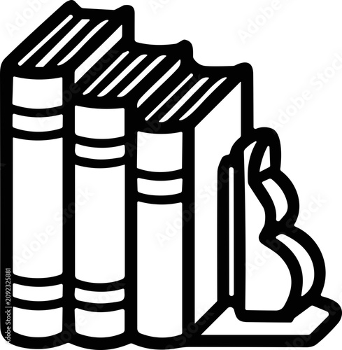 Foto Vector illustration of three hardcover books supported by a decorative bookend