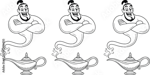 Fotografie Vector genie, lamp illustrations, magic lamp icons, fantasy characters