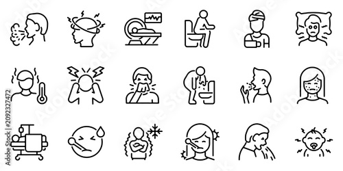 Cuadro en lienzo Set of outline icons related to sickness, illness, disease