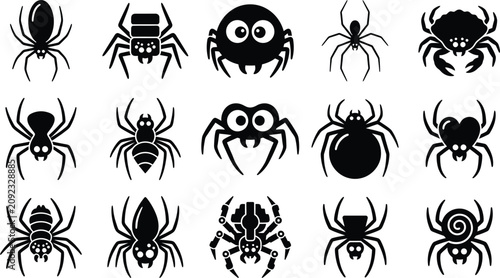 Fotografi Halloween spider silhouettes collection diverse arachnid icons for spooky design