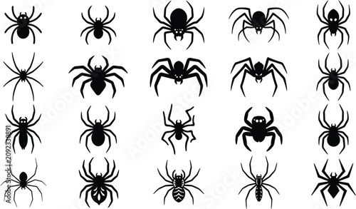 Canvastavla Halloween spider silhouettes collection diverse arachnid designs for spooky seas