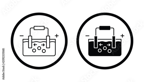 Konstfotografi Battery chemical process icon set depicting ion exchange or electrolyte reaction