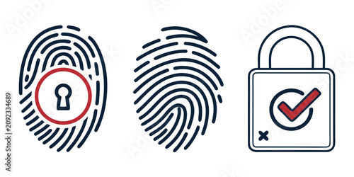 Fingerprint and padlock icons representing security and verification with access control verification process biometric security access granted secure access identity verification security check