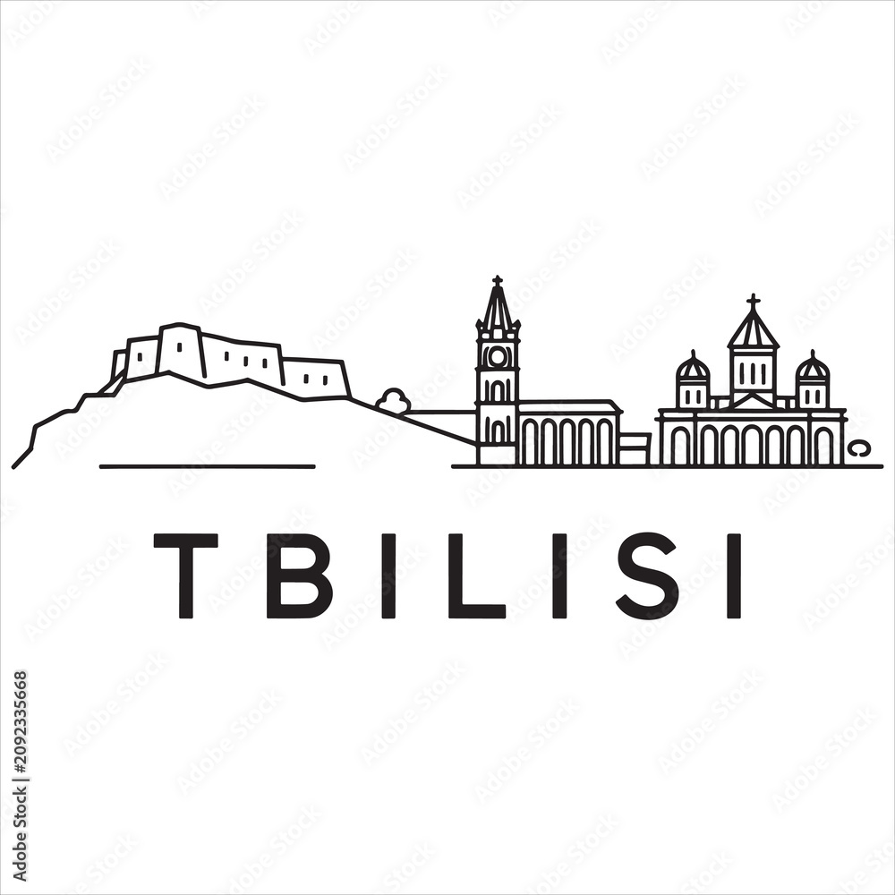 Obraz premium Sketch of tbilisi featuring historic landmarks and cityscape silhouette