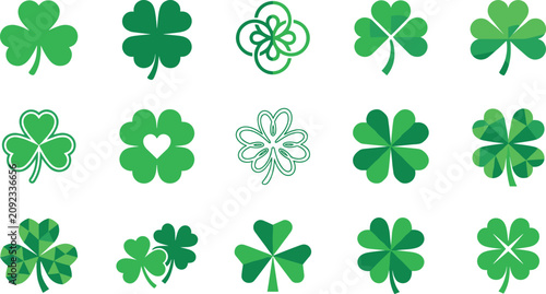 Fotografía Green clover and shamrock vector icon set featuring three and four leaf plant de