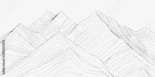 Canvastavla Mountain range illustration black and white linear drawing on light background