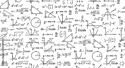 Schilderij op canvas Math seamless pattern with handwriting of various operations and step-by-step solutions