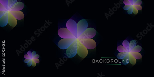 Fotografía Abstract glowing geometric neon floral shapes with colorful translucent petals f