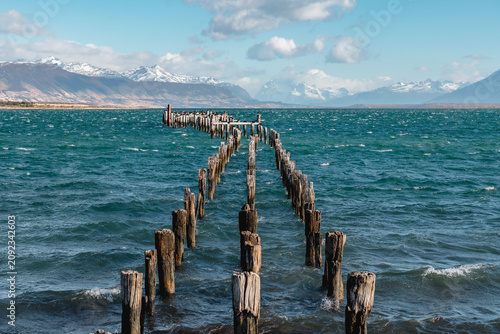 Old Pier (Muelle Historico) in Almirante Montt Gulf - Puerto Natales, Magallanes Region, Patagonia, Chile
