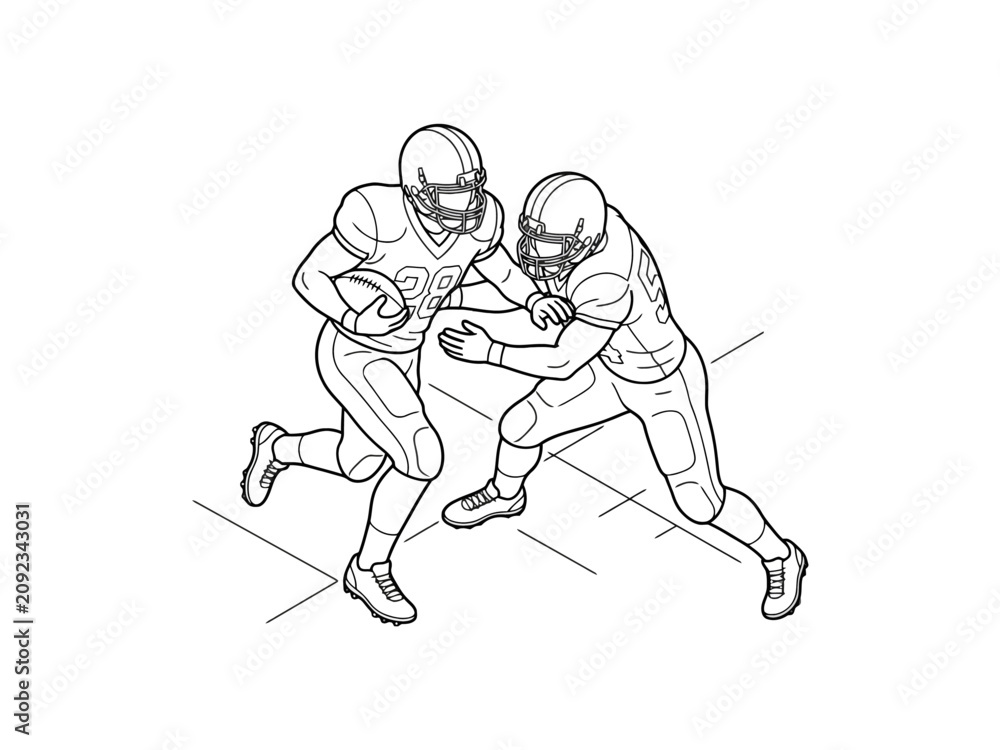 Fototapeta premium American football players match line art coloring page