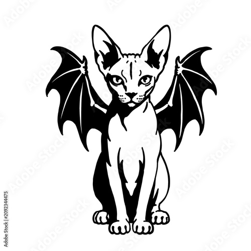 Edgy gothic sphynx cat with dark demon bat wings.