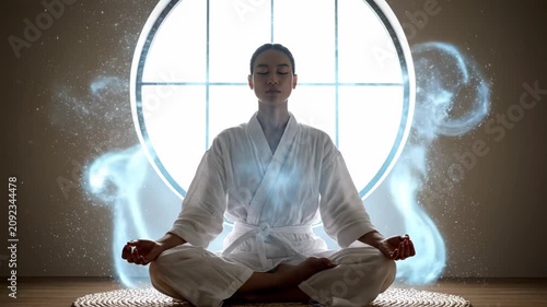 Person Meditating with Spiritual Energy, suitable for wellness, spirituality, mindfulness, meditation, and yoga content.