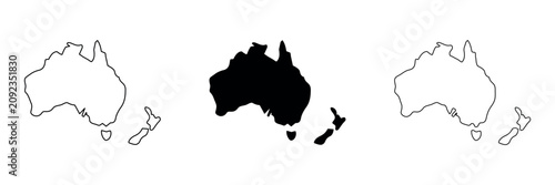 Fotografie Australia and New Zealand map outlines and silhouette