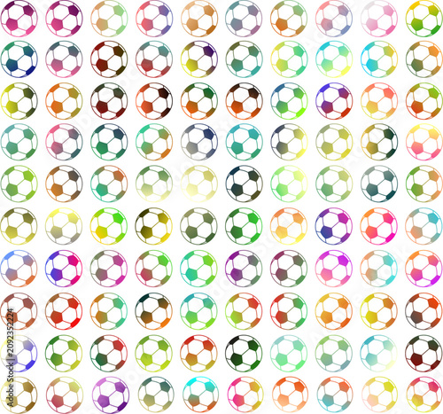 A colorful collection of minimalist soccer ball outline vector icons featuring vibrant gradient color combinations