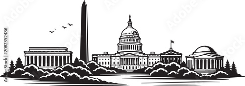 Washington DC Landmarks Skyline Silhouette