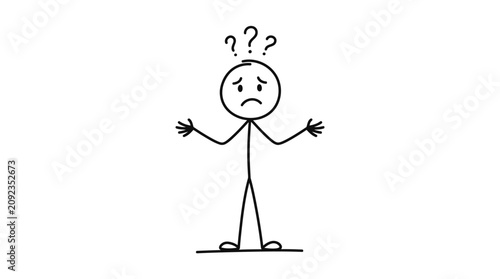 Bild auf Leinwand A hand drawn stick figure character looking confused with question marks above its head