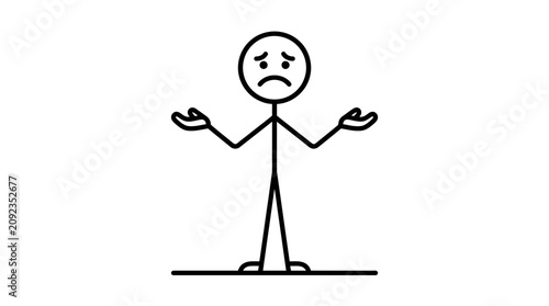 Bild auf Leinwand A simple black and white line drawing of a confused stick figure character