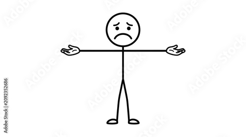 Foto A simple stick figure illustration showing a sad and confused expression with open hands