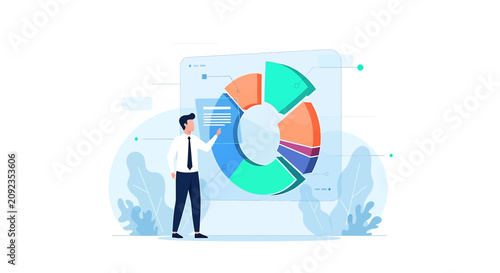 Businessman presenting colorful pie chart.