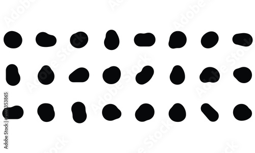 Set of twenty-four black irregular organic blob shapes and abstract rounded forms, isolated on a clean white background