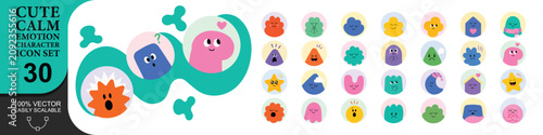Foto Cute calm emotion character icon set for peaceful social media expression