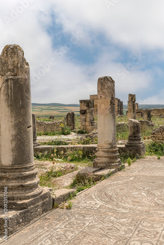 Fotografie Courtyard Columns in the House of the Labours of Hercules, Volubilis, Morocco