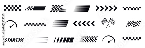 Принти на полотні racing crossed flags start finish checkered patterns vector set