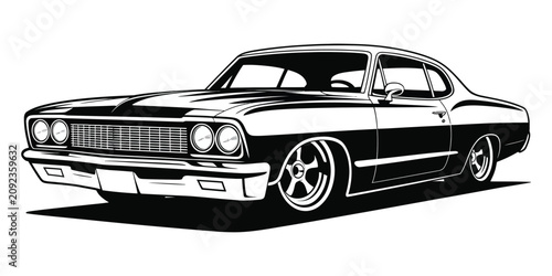 Fotografie car retro american muscle car silhouette monochrome vector