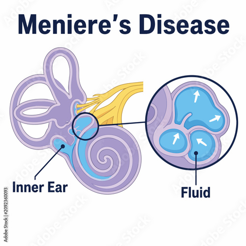 Fotografie Meniere's disease inner ear displaying fluid imbalance