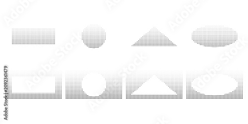 Isolated halftone geometric shapes vector set on transparent background for modern graphic design