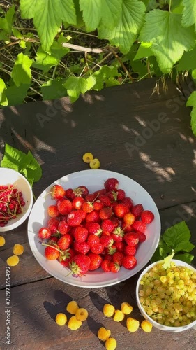 Fresh Summer Berries Assortment on Rustic Wooden Table
